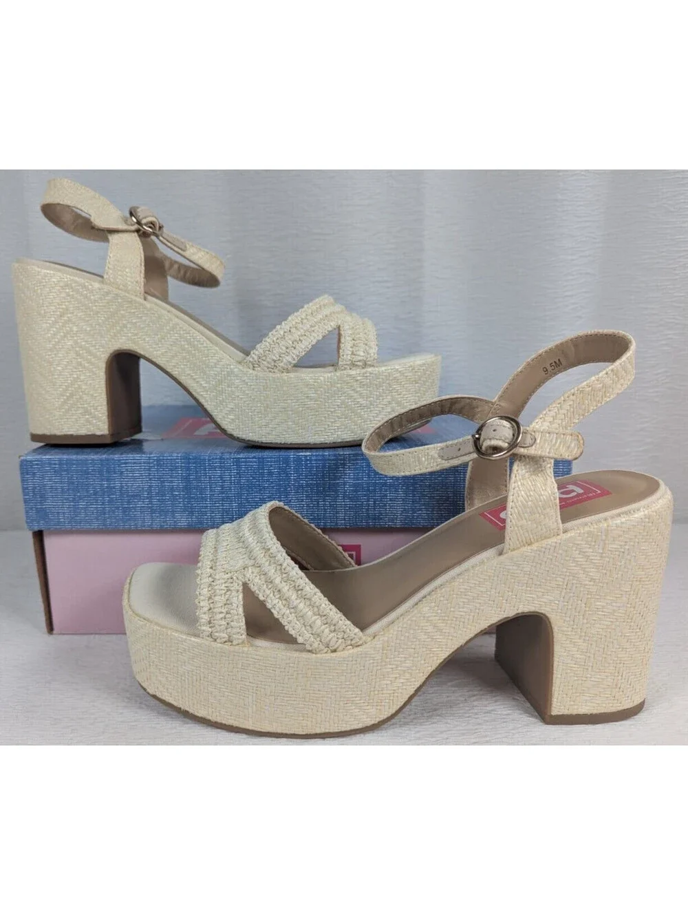 pop Applaud - Natural Woven Sandals - Size 9.5M - Chunky Platform Heel - New